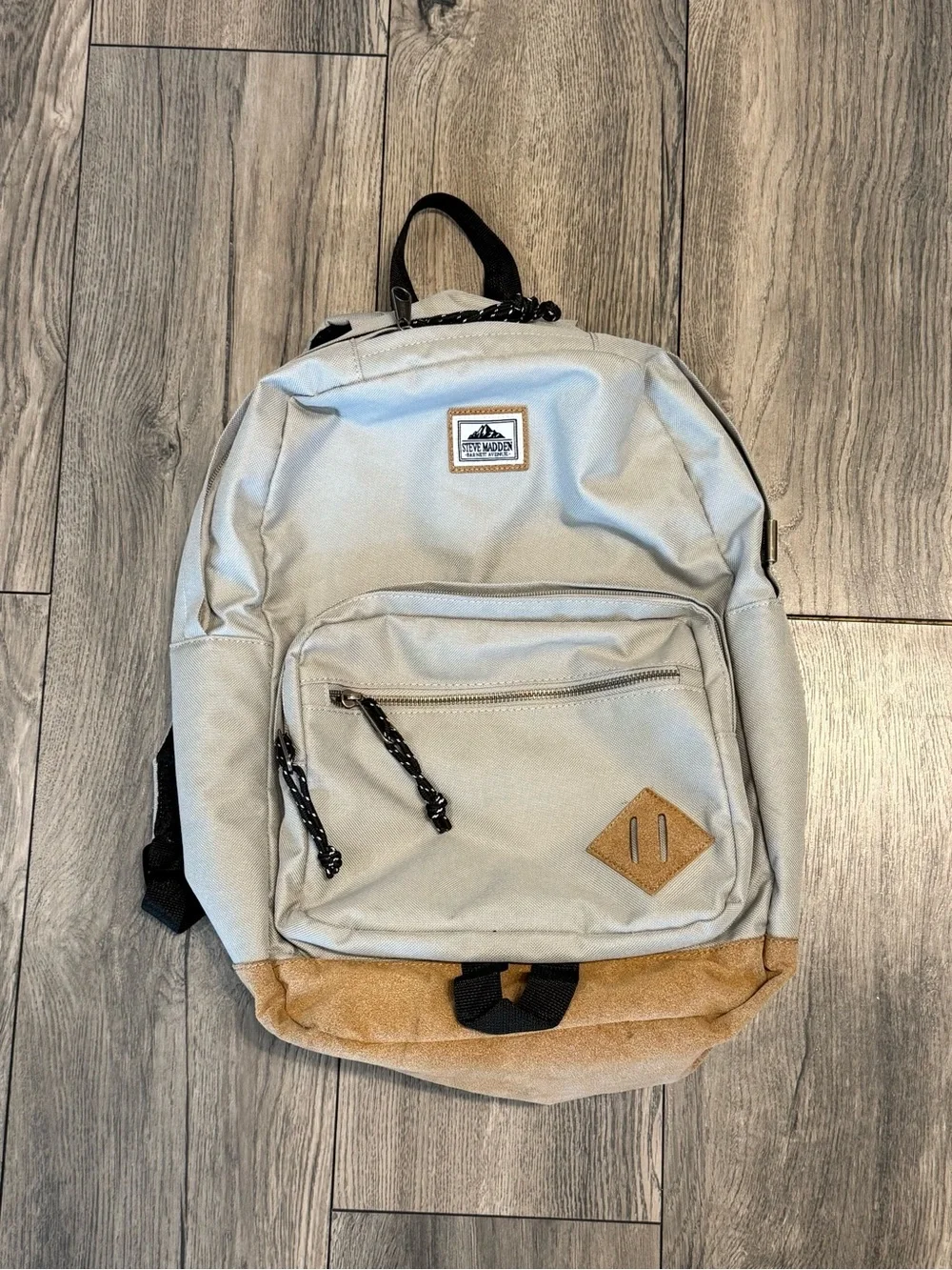 Steve Madden Barnet Avenue Gray Tan Backpack Faux Suede Laptop School Travel Bag